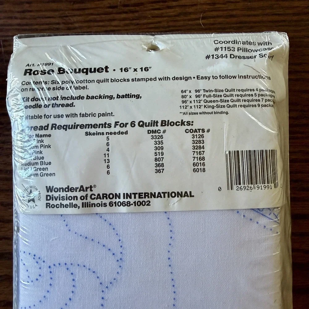 WonderArt Tulip Bouquet 6 Stamped Quilt Blocks 16x16